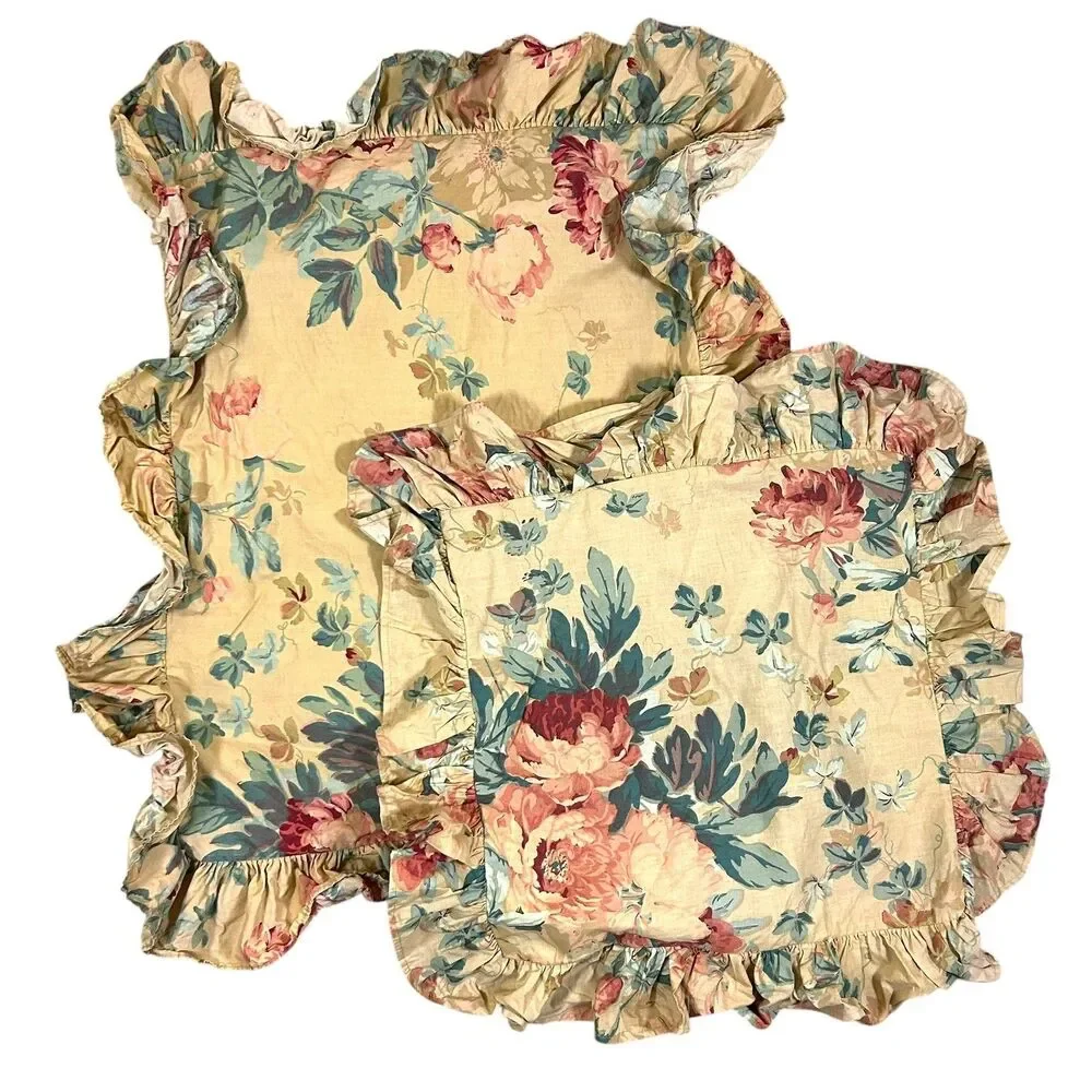 Ralph Lauren Pillow Sham Elsa Grasslands Cover Ruffled Floral Standard Square
